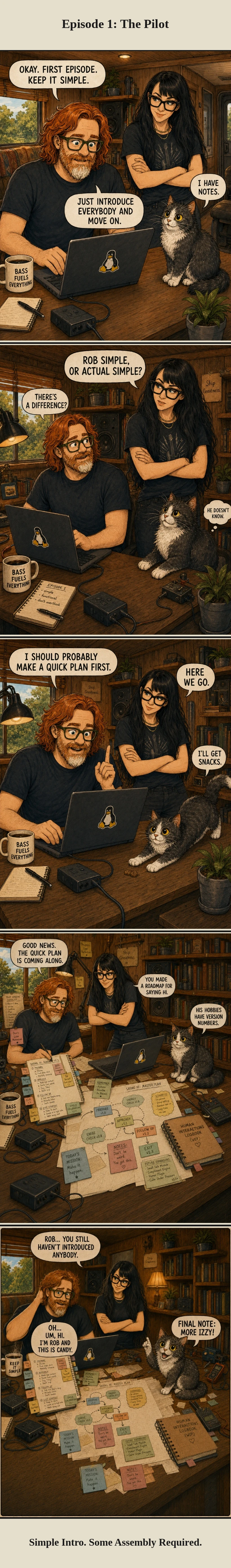 Episode 1: The Pilot - Rob, Candy, and Izzy discuss making a simple plan.